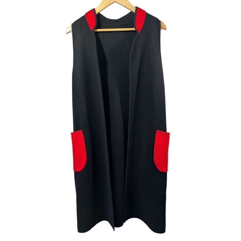 Women's Open Front Sleeveless Duster Cardigan Sweater Black/Red Size Extra Small
